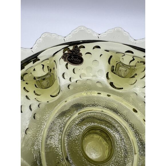 Fenton Colonial Green Glass Sawtooth Hobnail Pedestal 6 Candle Holder Vintage - Picture 5 of 9